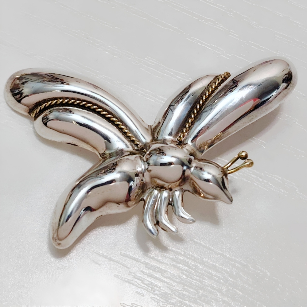 Vintage Taxco LARGE Sterling Silver Puffy Firefly Necklace Pendant Brooch Pin - Picture 11 of 11